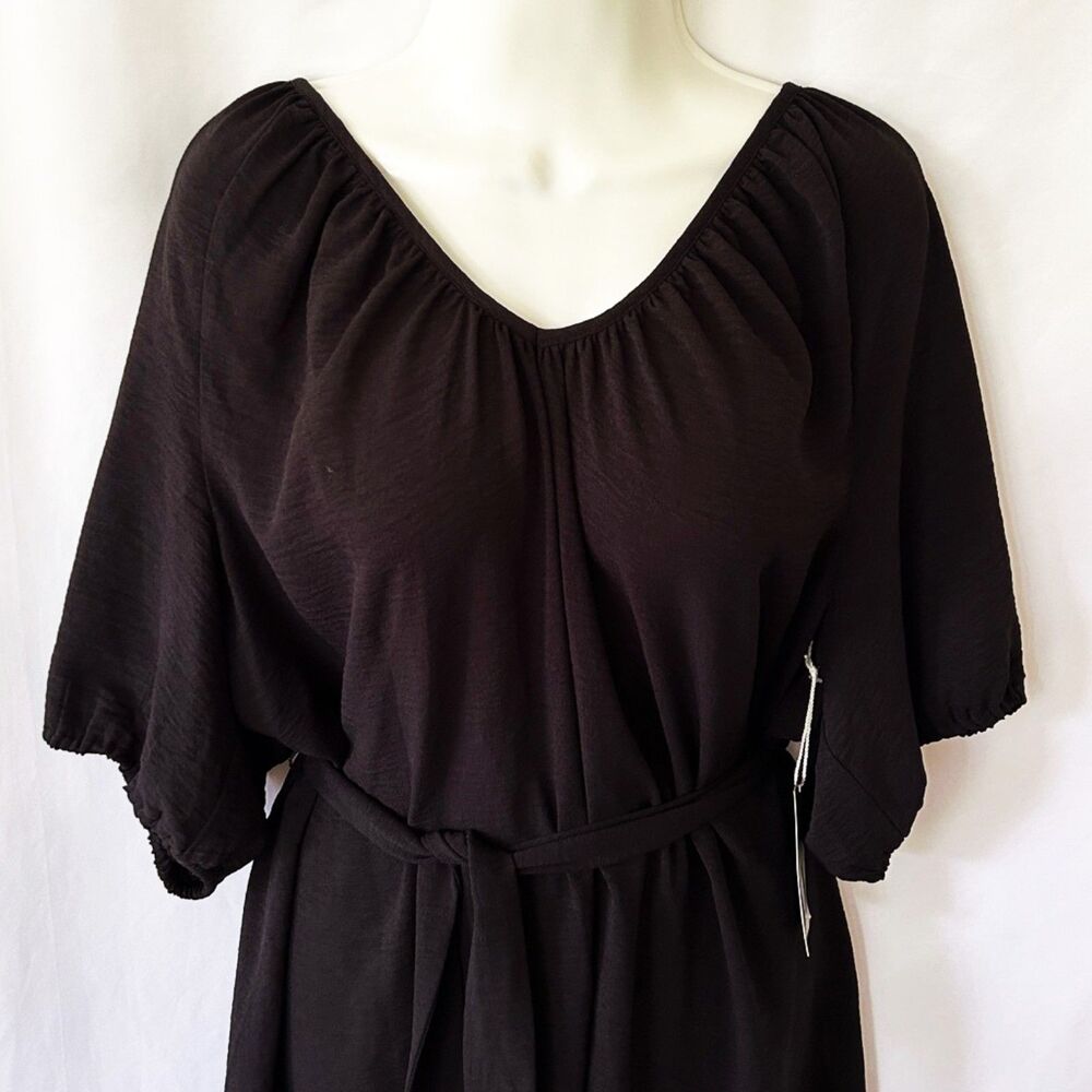 NWT Worthington Black Crepe Midi Dress (XL) Knee-Length Casual Blouson LBD - Picture 5 of 11